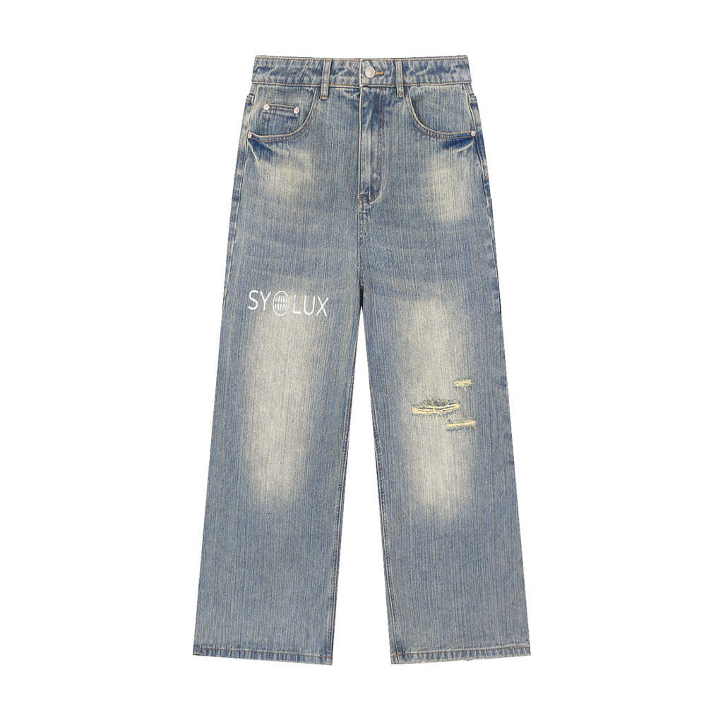 Vintage Wash Distressed Denim Jeans